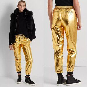 NWT New $225 Lauren Ralph Lauren Gold Metallic Taffeta Jogger Pant Size 10
